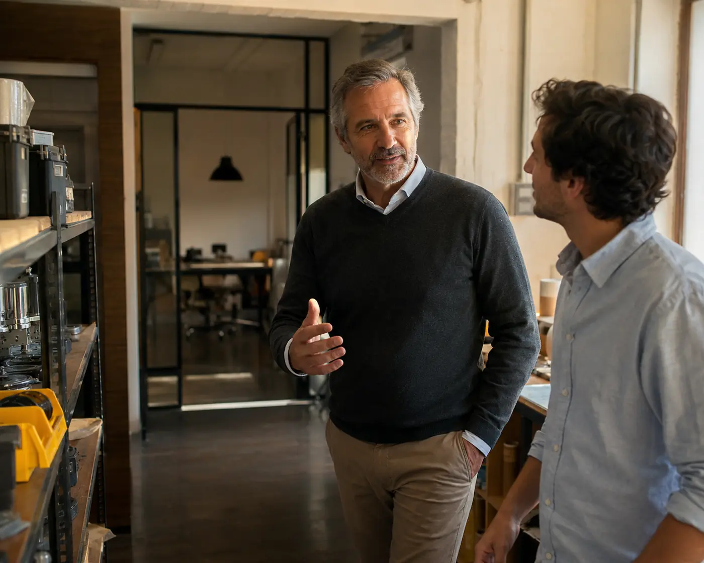 Consultor senior recorriendo una empresa
